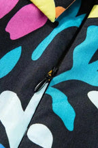 Blue Split Neck Collared Plus Floral Dress - Fashionfitz