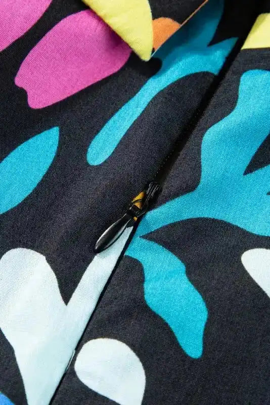 Blue Split Neck Collared Plus Floral Dress - Fashionfitz