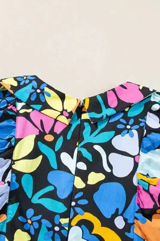 Blue Split Neck Collared Plus Floral Dress - Fashionfitz