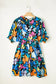 Blue split neck collared plus floral dress - size mini dresses