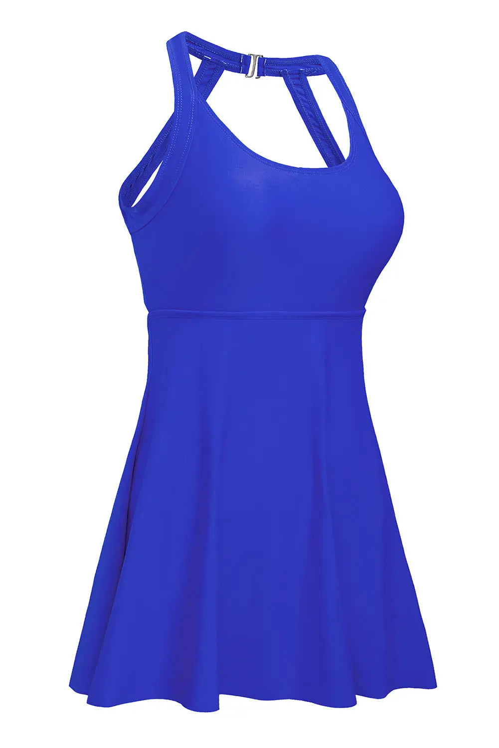 Blue strappy halterneck skirt style one piece swimsuit - swimsuits