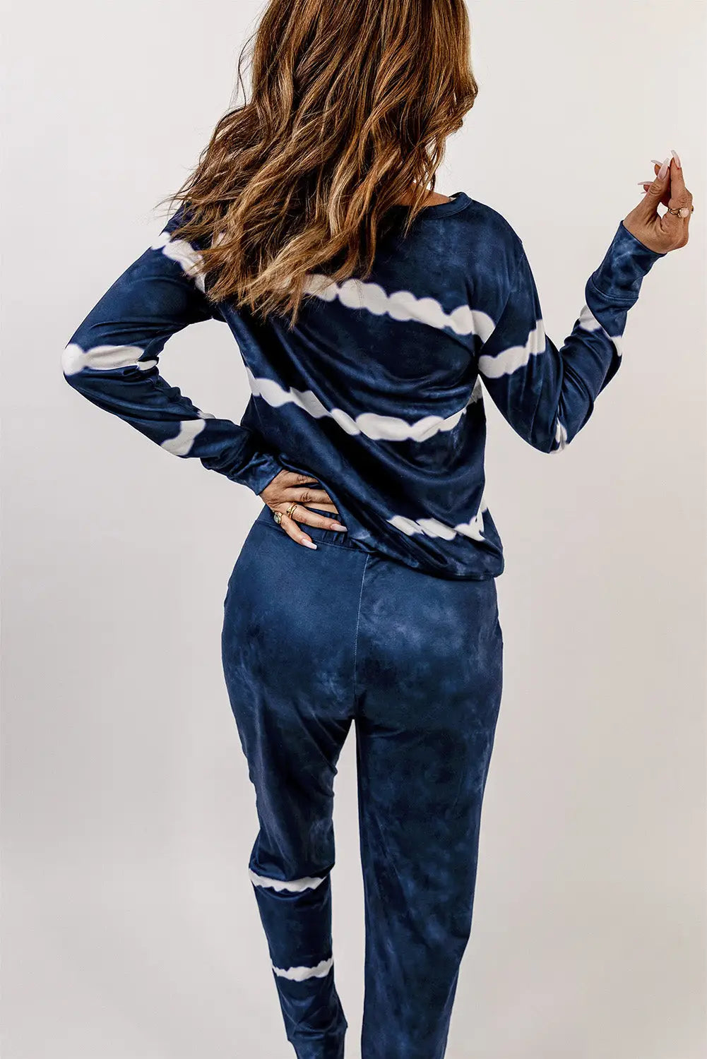 Blue stripes long sleeves and joggers lounge set -