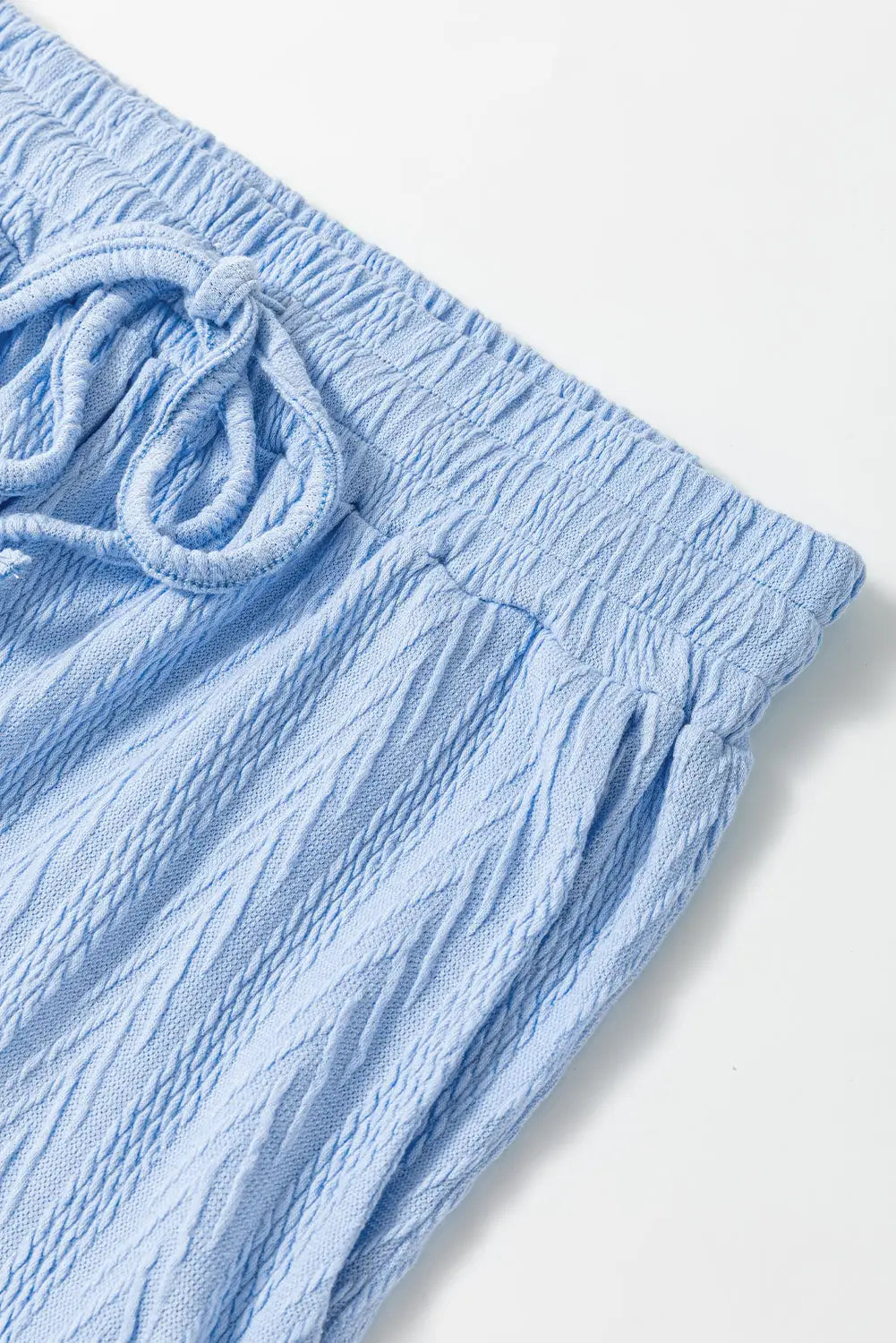 Blue textured buttoned slit back tee shorts set - two piece sets/short sets