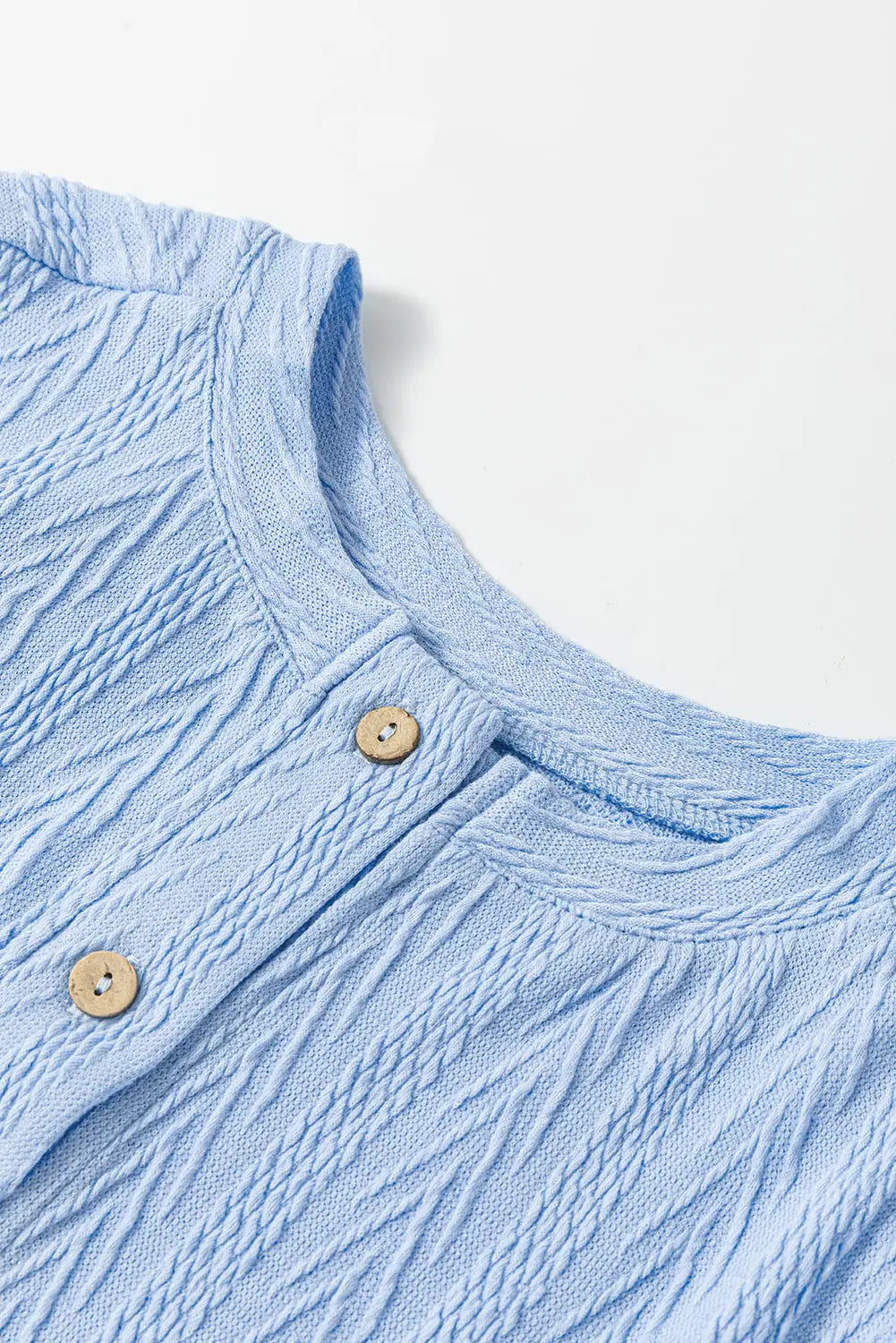 Blue textured buttoned slit back tee shorts set - two piece sets/short sets