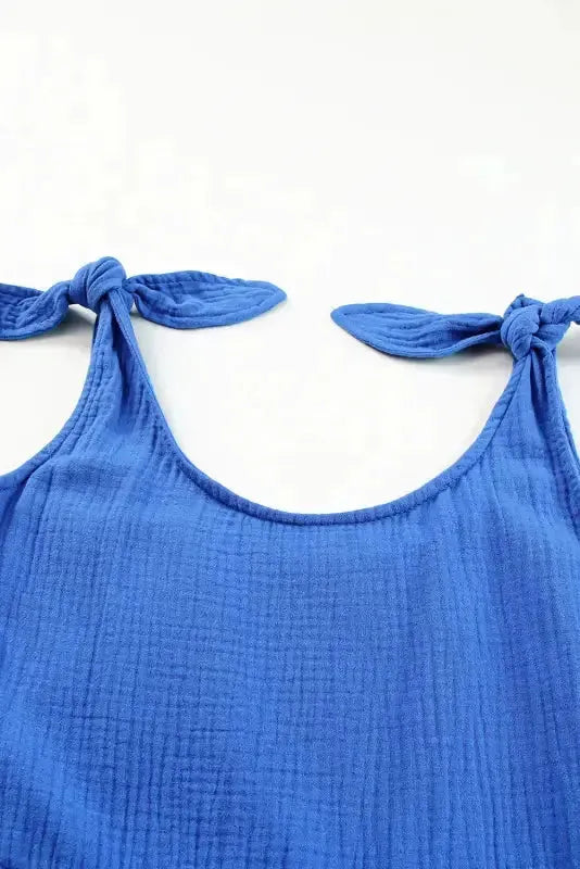 Blue Textured Knotted Straps Romper - Fashionfitz