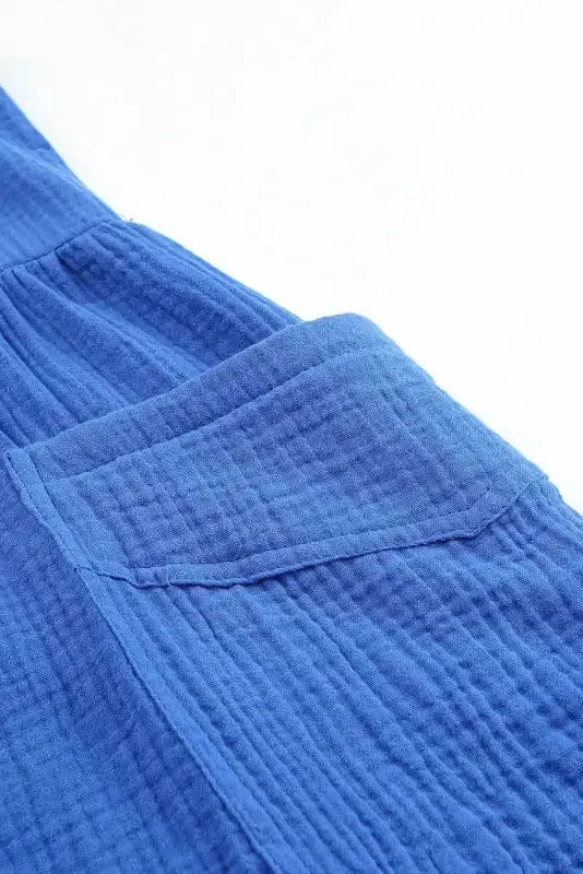 Blue Textured Knotted Straps Romper - Fashionfitz