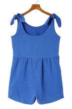 Blue Textured Knotted Straps Romper - Fashionfitz