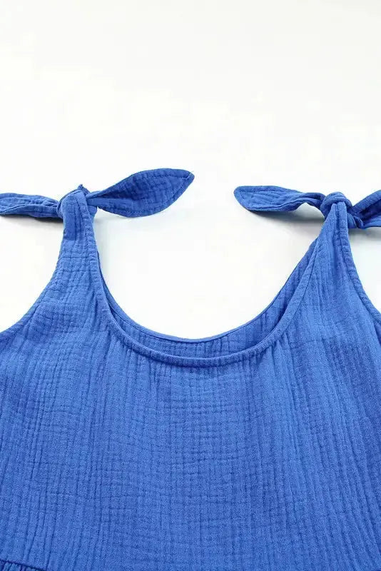Blue Textured Knotted Straps Romper - Fashionfitz