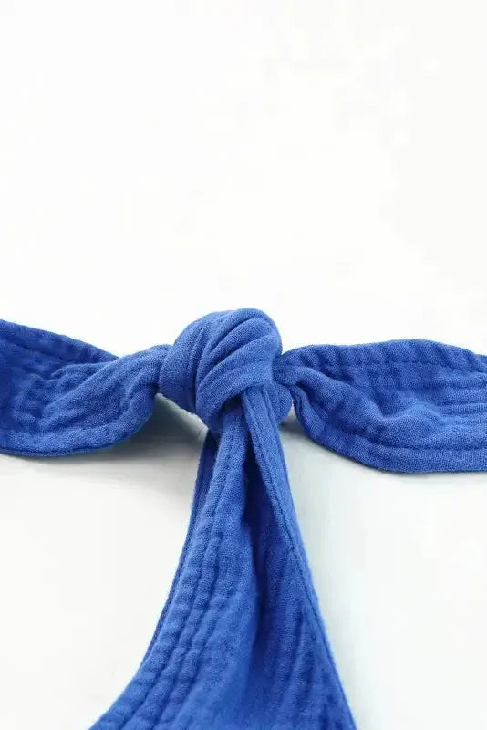 Blue Textured Knotted Straps Romper - Fashionfitz