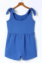 Blue Textured Knotted Straps Romper - Fashionfitz