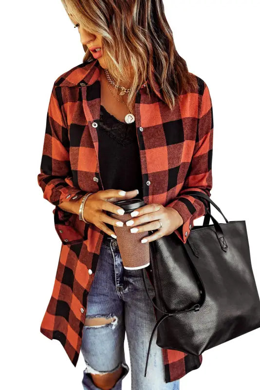 Blue turn-down collar plaid shirt jacket - outerwear