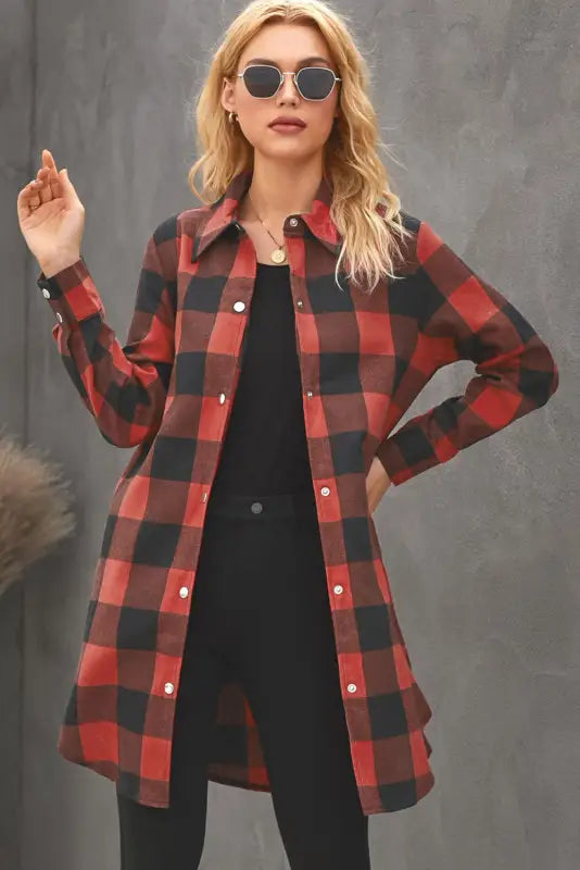 Blue turn-down collar plaid shirt jacket - outerwear