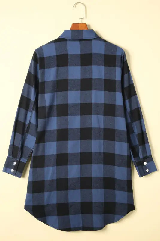 Blue turn-down collar plaid shirt jacket - outerwear