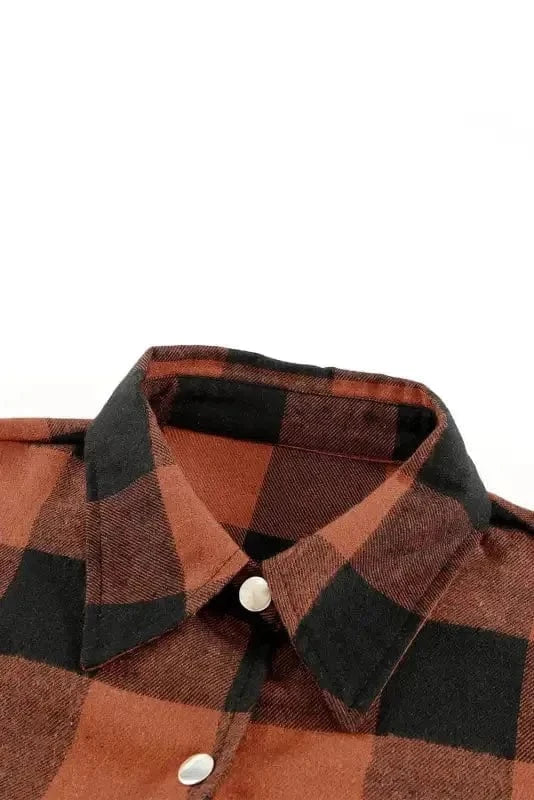 Blue Turn-down Collar Plaid Shirt Jacket - Fashionfitz