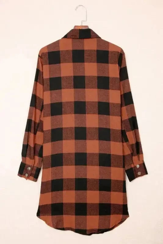 Blue Turn-down Collar Plaid Shirt Jacket - Fashionfitz
