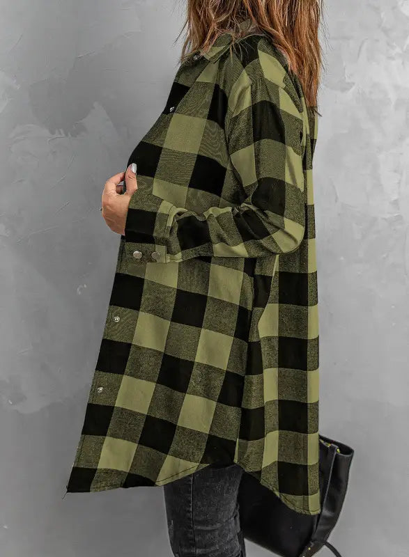 Blue turn-down collar plaid shirt jacket - outerwear