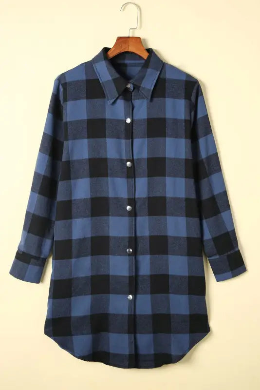 Blue turn-down collar plaid shirt jacket - outerwear