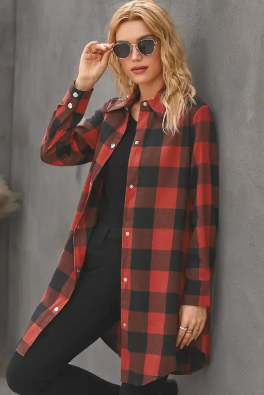 Blue turn-down collar plaid shirt jacket - outerwear