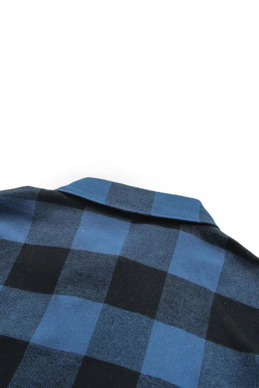 Blue turn-down collar plaid shirt jacket - outerwear