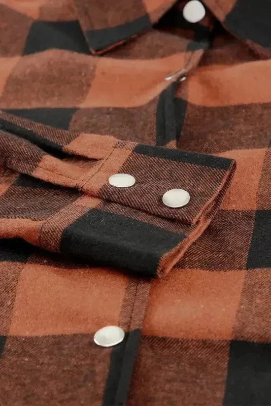 Blue Turn-down Collar Plaid Shirt Jacket - Fashionfitz
