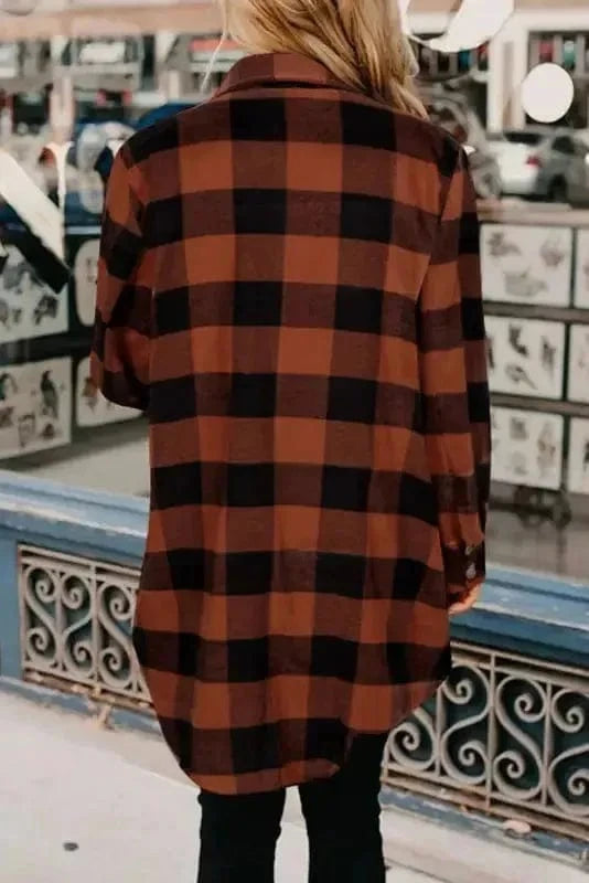 Blue Turn-down Collar Plaid Shirt Jacket - Fashionfitz