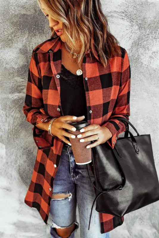 Blue turn-down collar plaid shirt jacket - outerwear