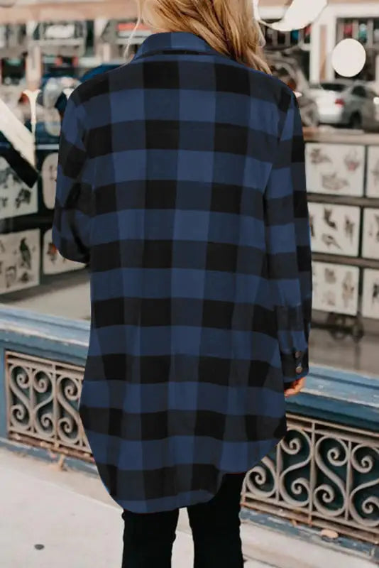 Blue turn-down collar plaid shirt jacket - outerwear