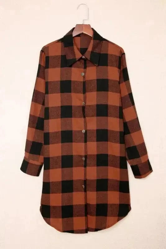Blue Turn-down Collar Plaid Shirt Jacket - Fashionfitz