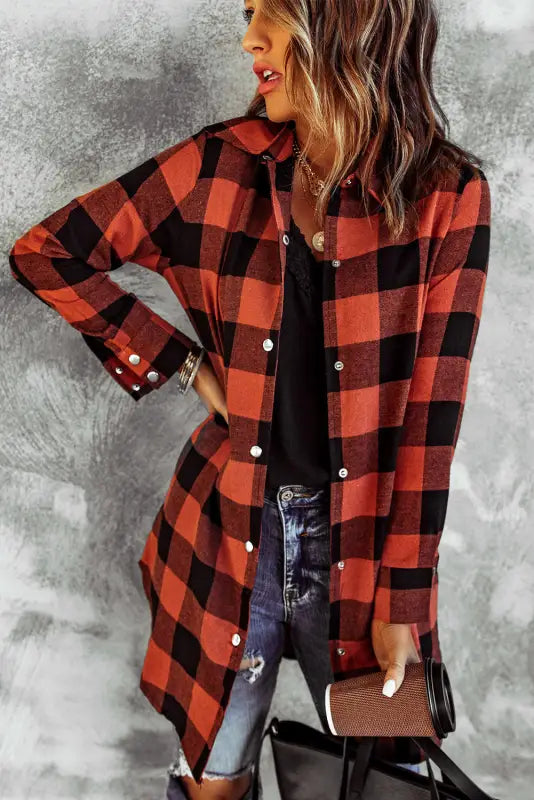 Blue turn-down collar plaid shirt jacket - outerwear