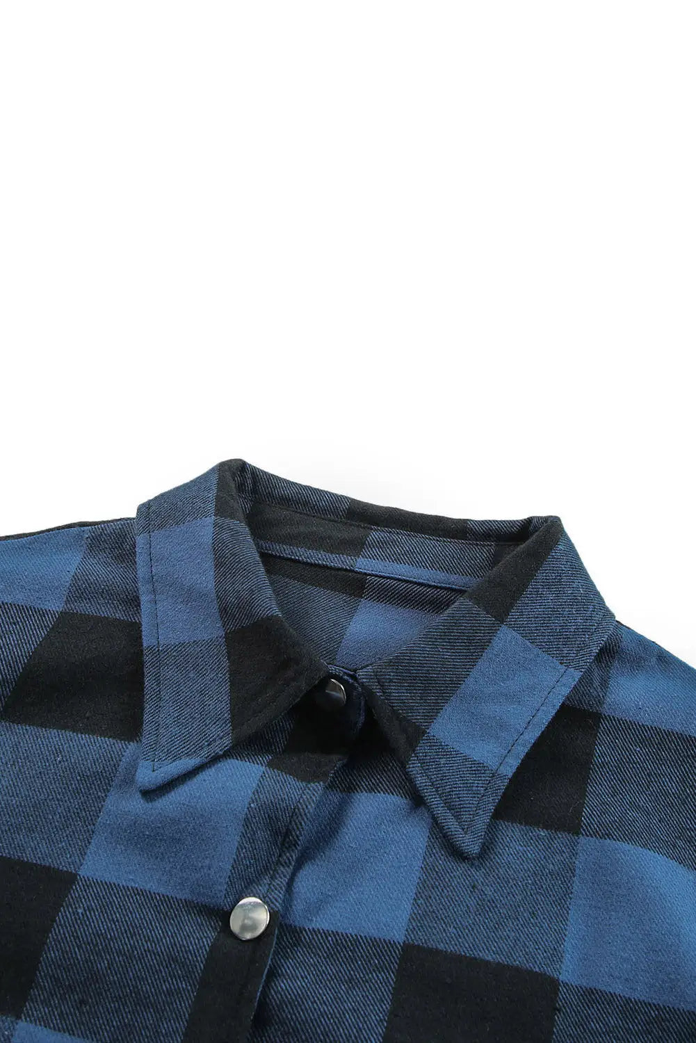 Blue turn-down collar plaid shirt jacket - shackets