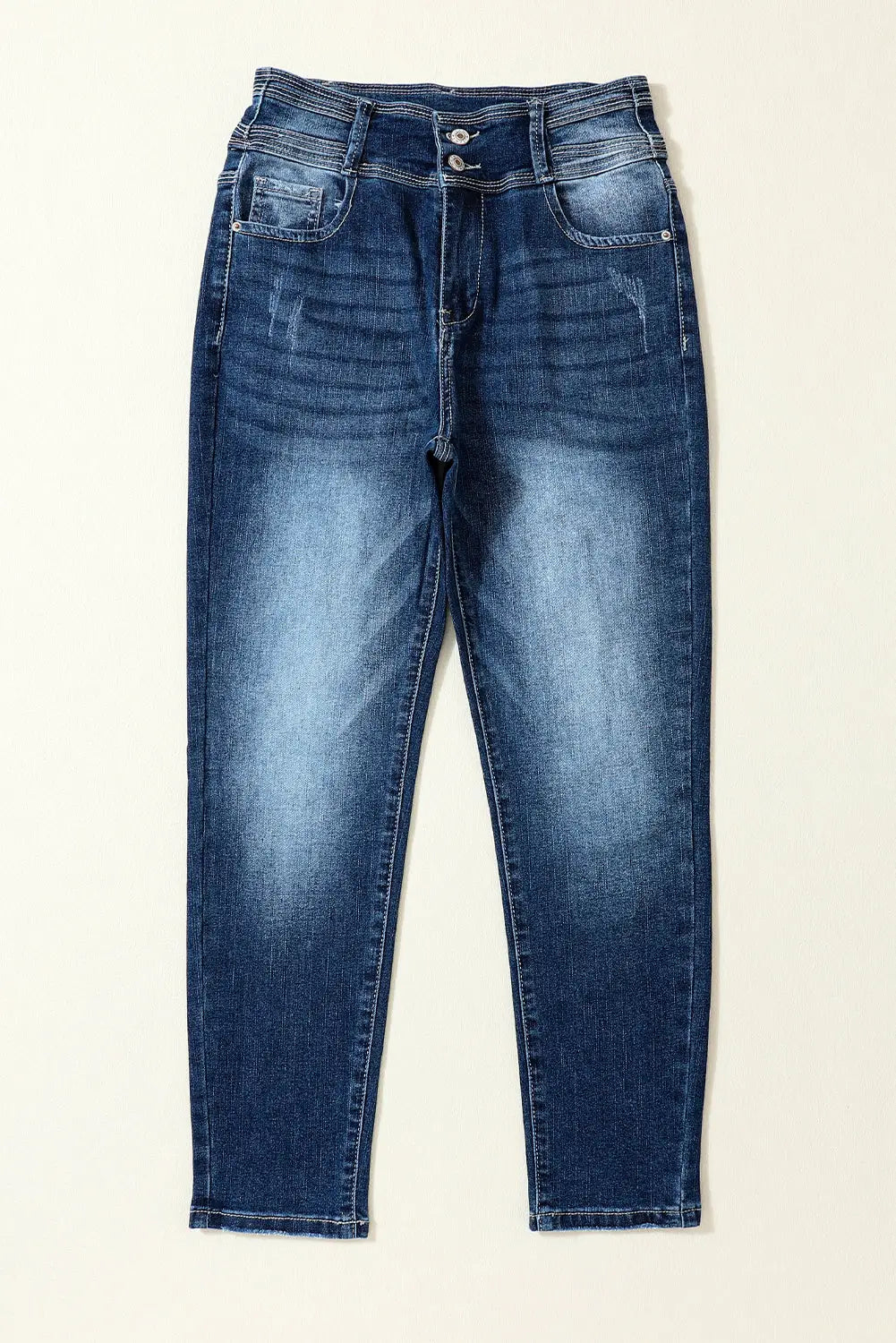 Blue vintage washed two-button high waist skinny jeans - bottoms