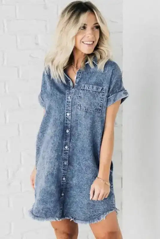 Blue Wash Mini Denim Dress - Fashionfitz