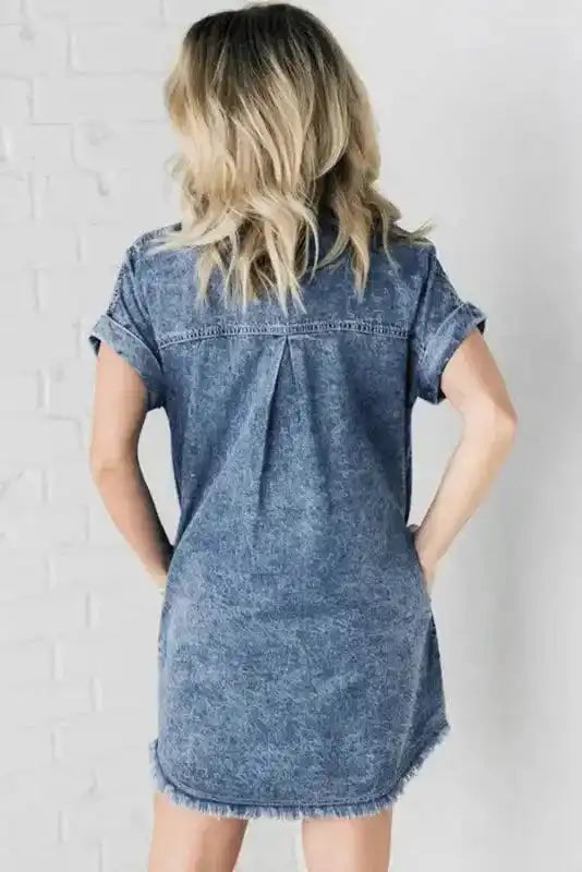 Blue Wash Mini Denim Dress - Fashionfitz