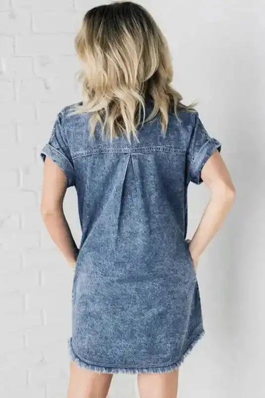 Blue Wash Mini Denim Dress - Fashionfitz
