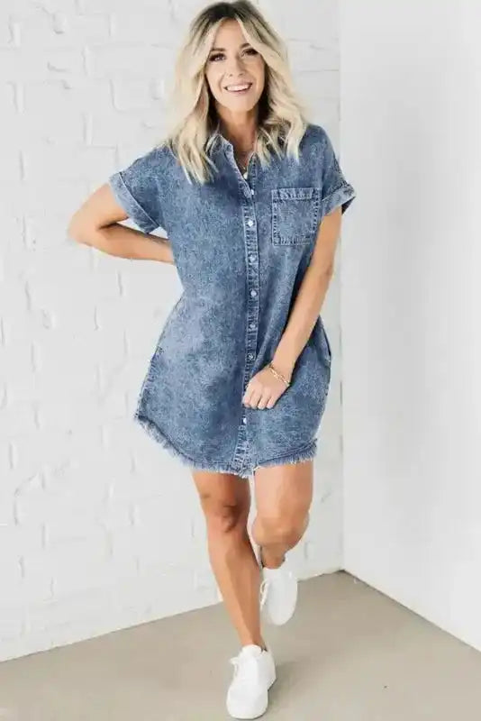 Blue Wash Mini Denim Dress - Fashionfitz