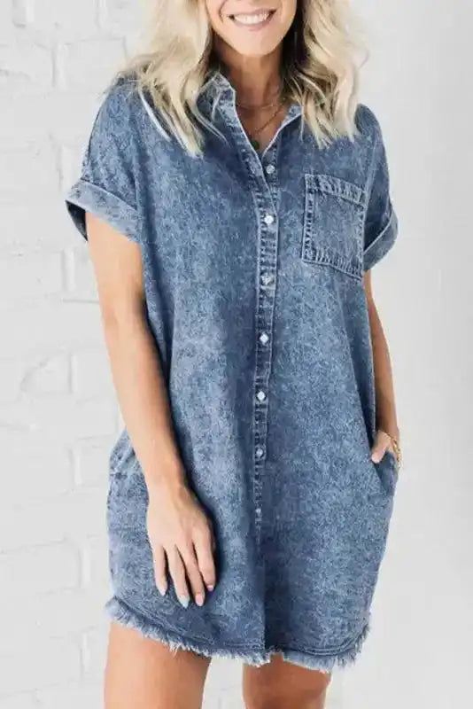 Blue Wash Mini Denim Dress - Fashionfitz