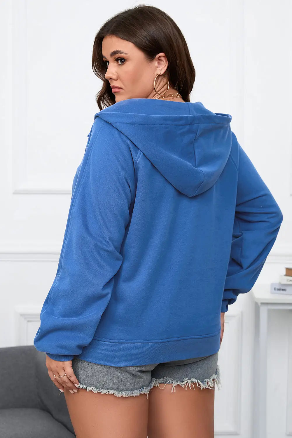 Bluing plus size mineral wash zip up hoodie