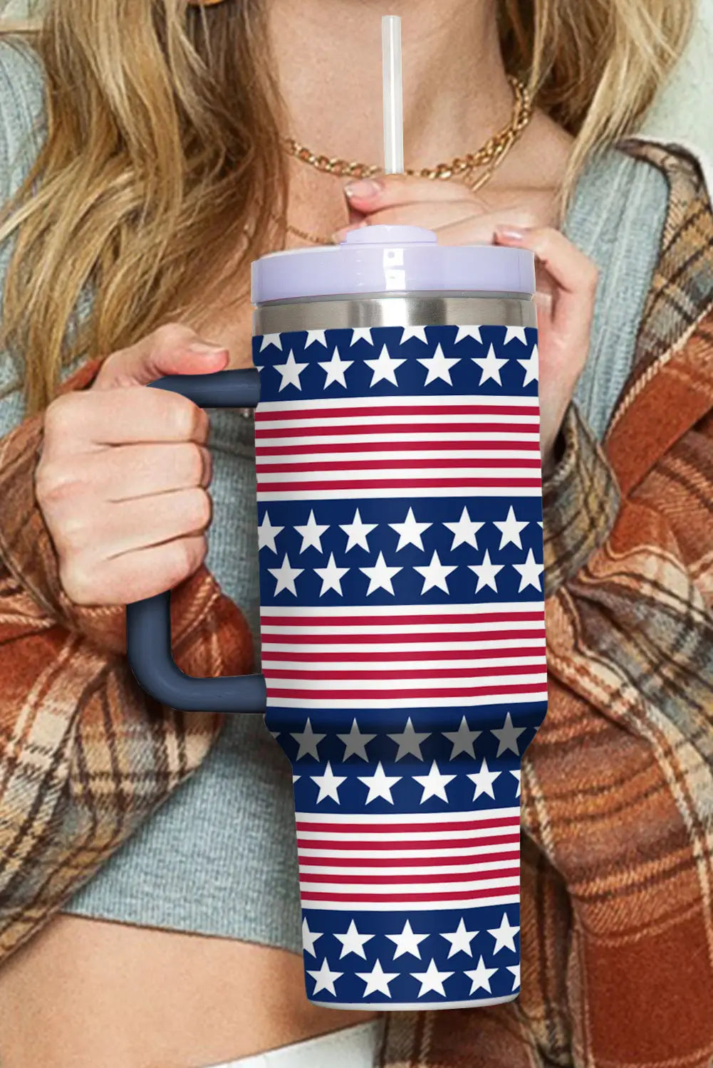 Bluing stars and stripes print handled thermos cup 40oz - one size / 100% alloy - tumblers