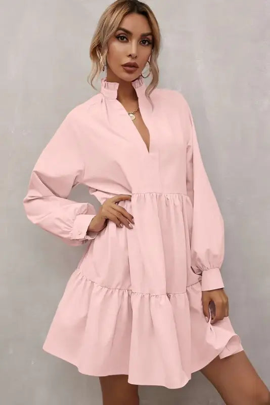 Blush elegance ruffle dress - mini dresses