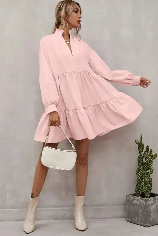 Blush elegance ruffle dress - mini dresses