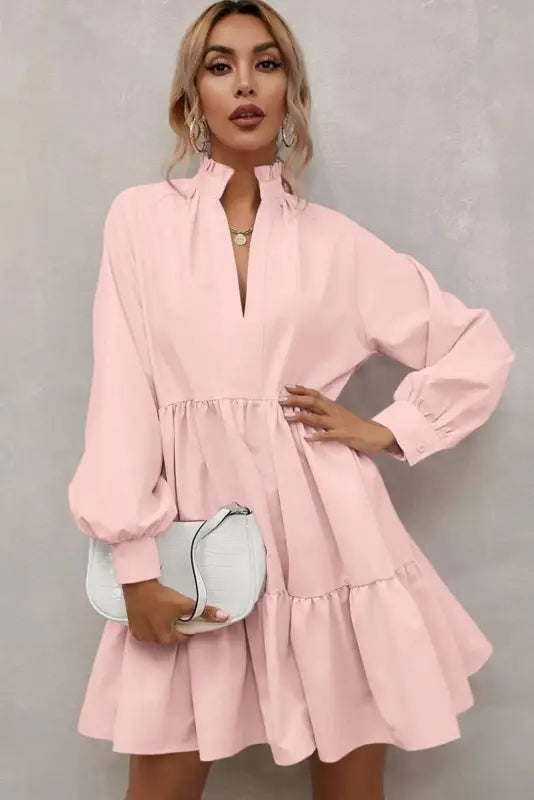 Blush elegance ruffle dress - mini dresses