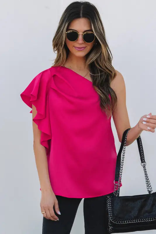 Blushing elegance asymmetric satin blouse