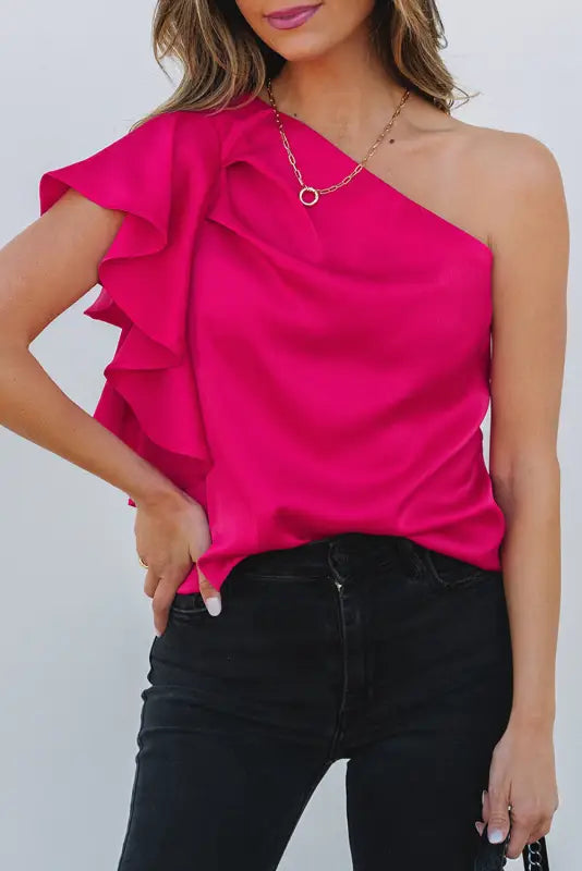 Blushing elegance asymmetric satin blouse