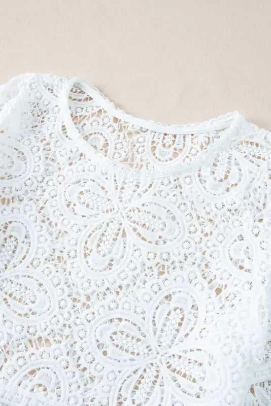 Bohemian macrame blouse - lace crochet half sleeve oatmeal - tops/blouses & shirts