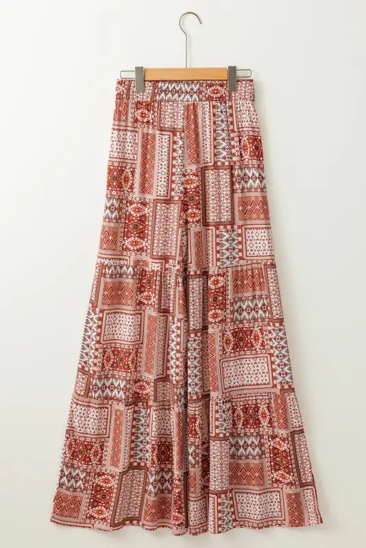 Boho aztec print tiered palazzo pants - wide leg