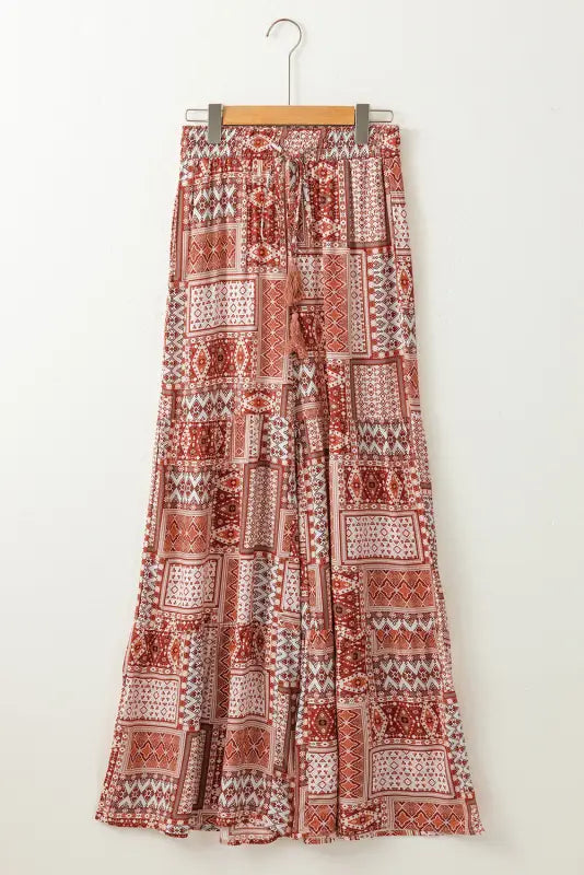 Boho aztec print tiered palazzo pants - wide leg