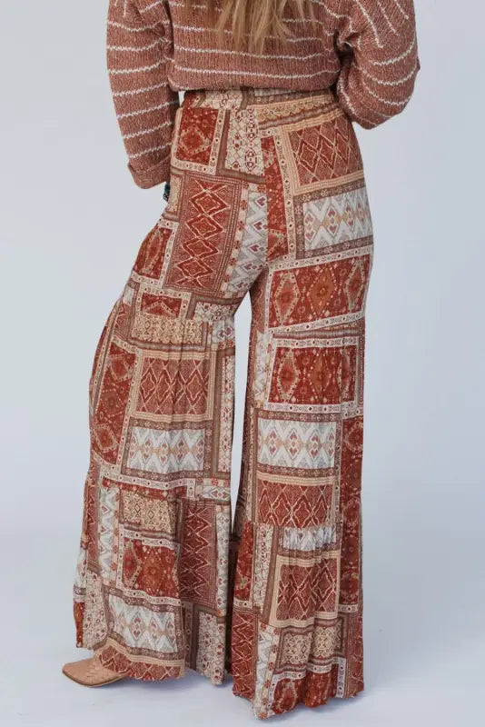 Boho aztec print tiered palazzo pants - wide leg