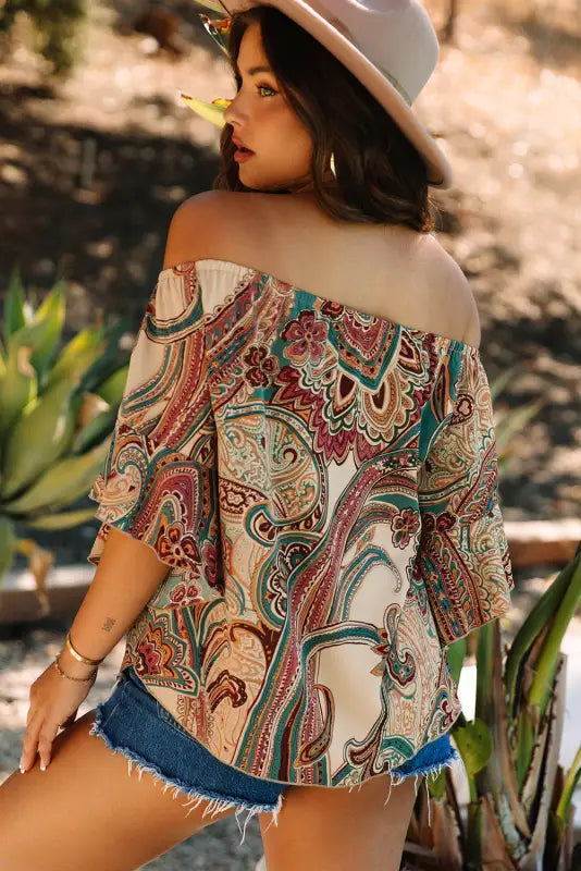 Boho bliss shirred paisley blouse