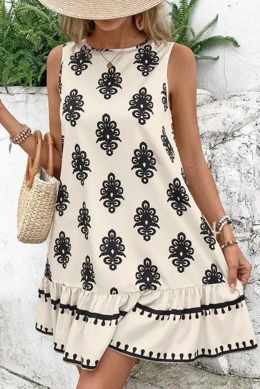 Boho bowknot back mini dress