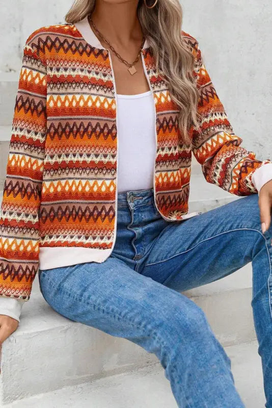 Trendy boho stripe zip jacket – get cozy in style